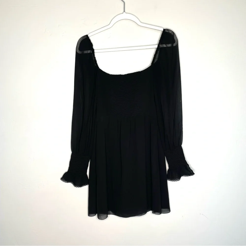 Wilfred Aritzia Emmylou Squareneck Chiffon Mini‎ Dress NWT 4 Black Long Sleeve